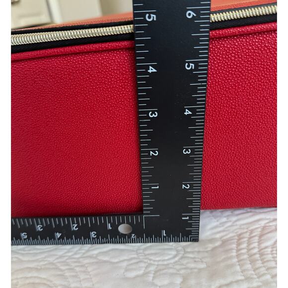 Estee Lauder Red Faux Leather Train Case Travel Makeup Bag - Picture 10 of 10